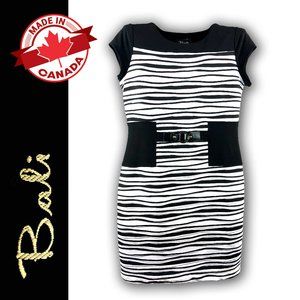 Bali Vintage 1990's Textured Black & White Stripe Bodycon Mini Dress 14
